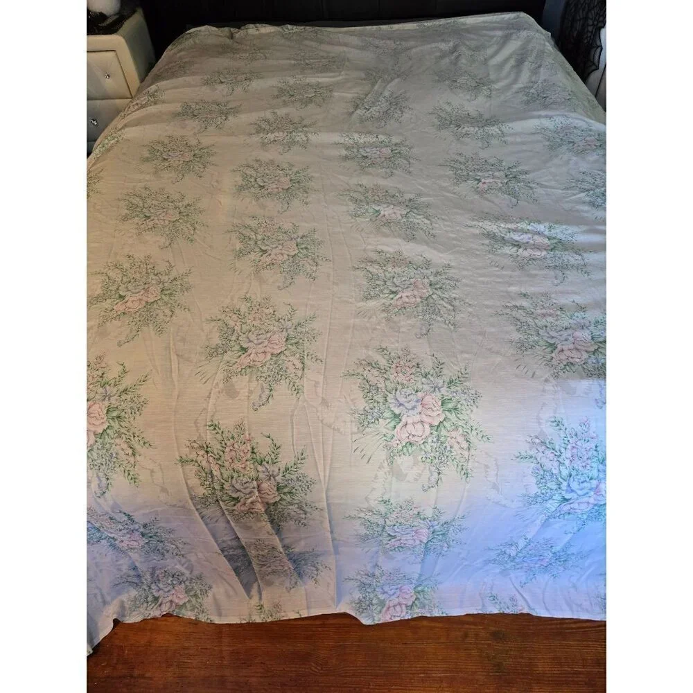 Vintage 60s 70s Pastel Spring Floral Cotton Sheet Bloomcore Cottagecore
